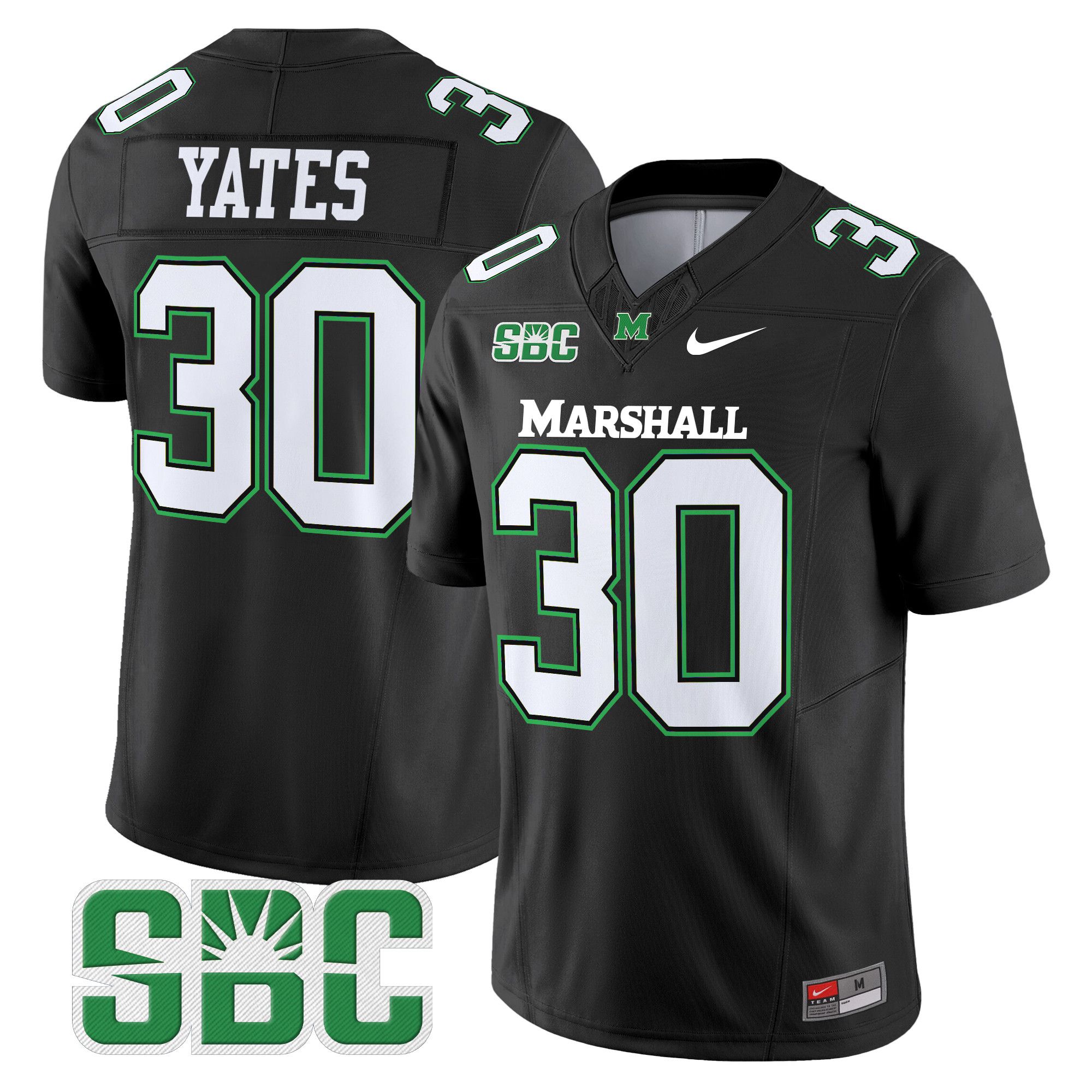 Men Marshall Thundering Herd #30 Yates Black Nike 2024 Vapor Limited NCAA Jersey style 1